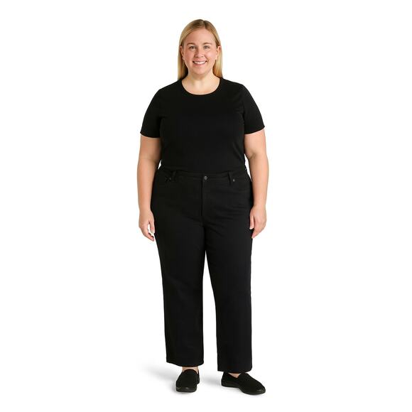 NWOT Isaac Mizrahi Live! Women’s Black Divine Denim Pull-On Straight Jeans 20W - Picture 1 of 9